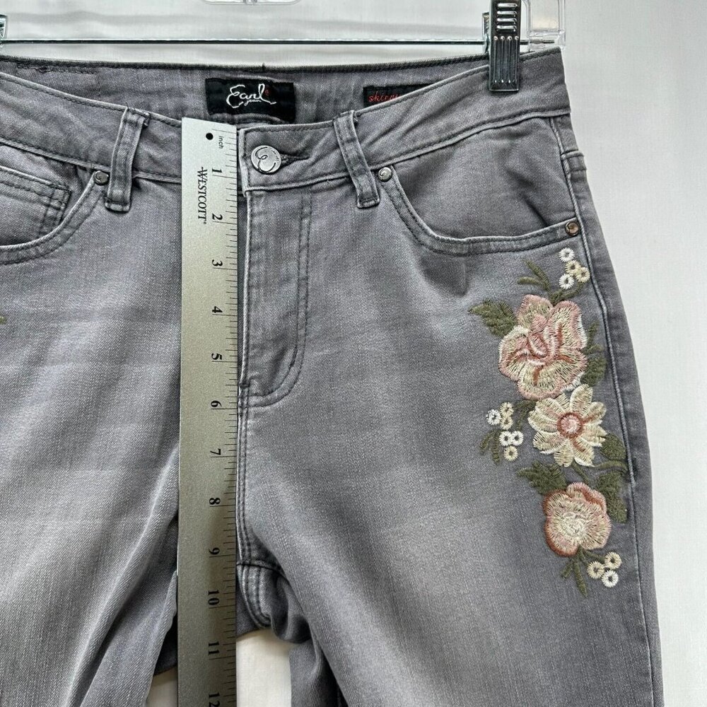 Earl Jeans Womens Size 8 Skinny Ankle Floral Embroidered Light Washed Denim Gray - Picture 9 of 10